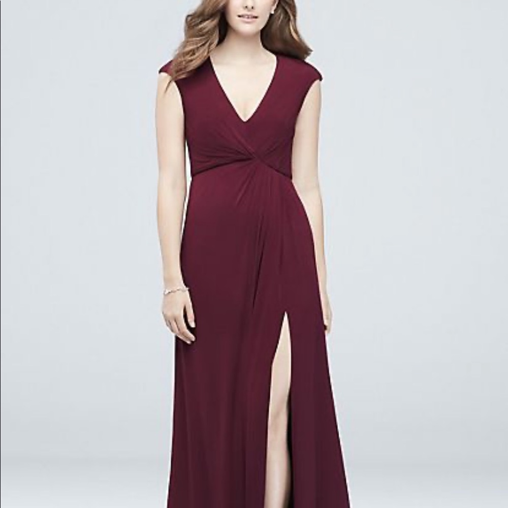 Gathered Jersey V-Neck Dress with Keyhole Back